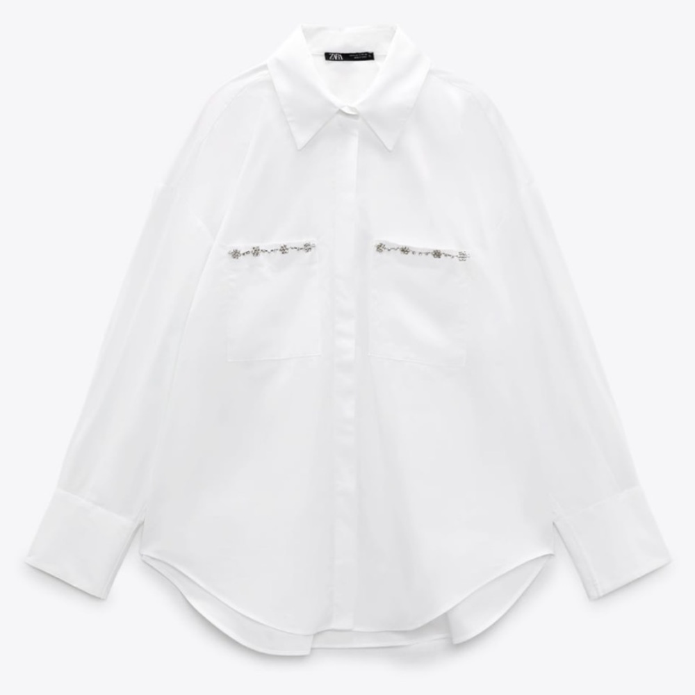 Zara White Jewel Detail Oversized Shirt - Picture 9 of 11